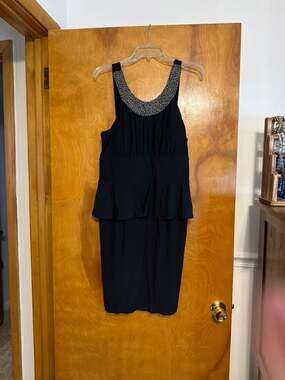 Jackie Jon New York Women's Black Sleeveless Peplum Dress with Beaded Neckline